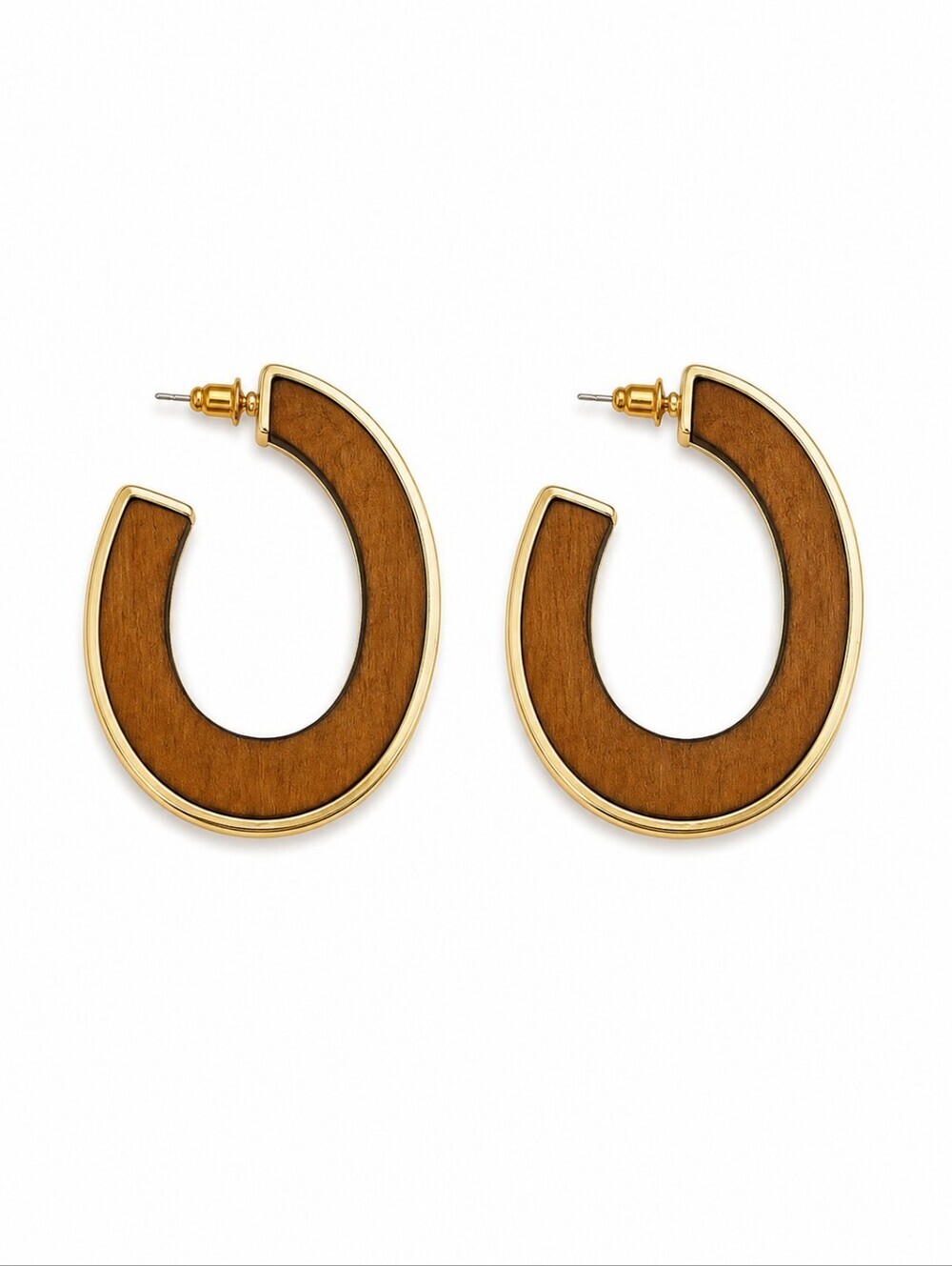 3/$30 CATO Wood Goldtone Rim Hoop Earrings